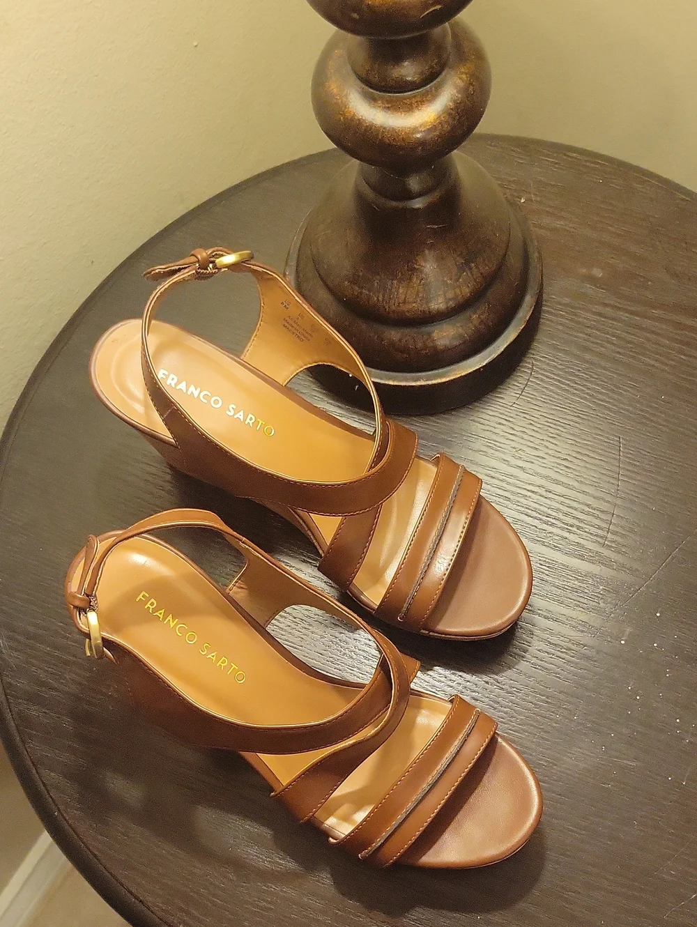 Franco Sarto Brown Leather Cork Wedge Sandals
